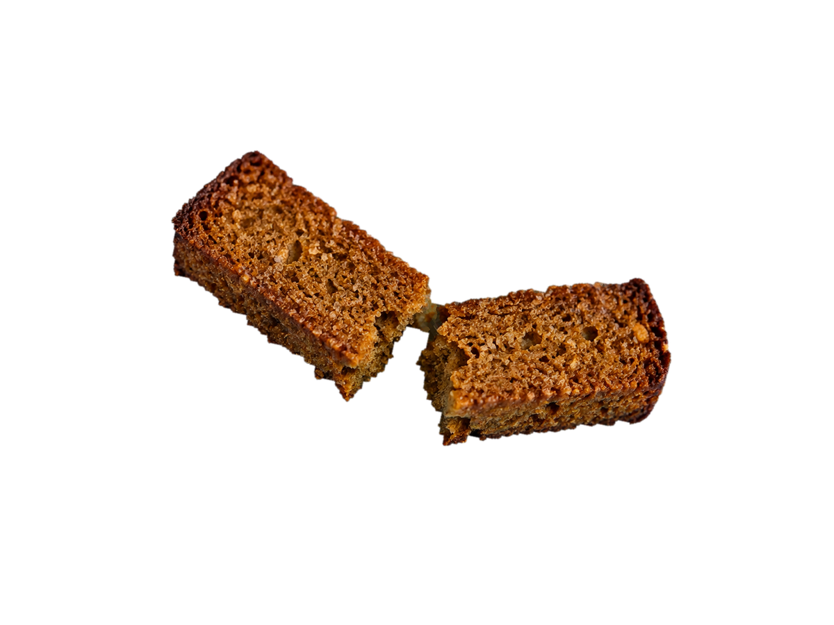 Realistic broken rye rusk, tilted